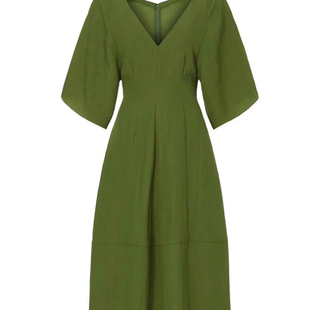 Vince Flutter Sleeve Dress Green Pleated Midi small